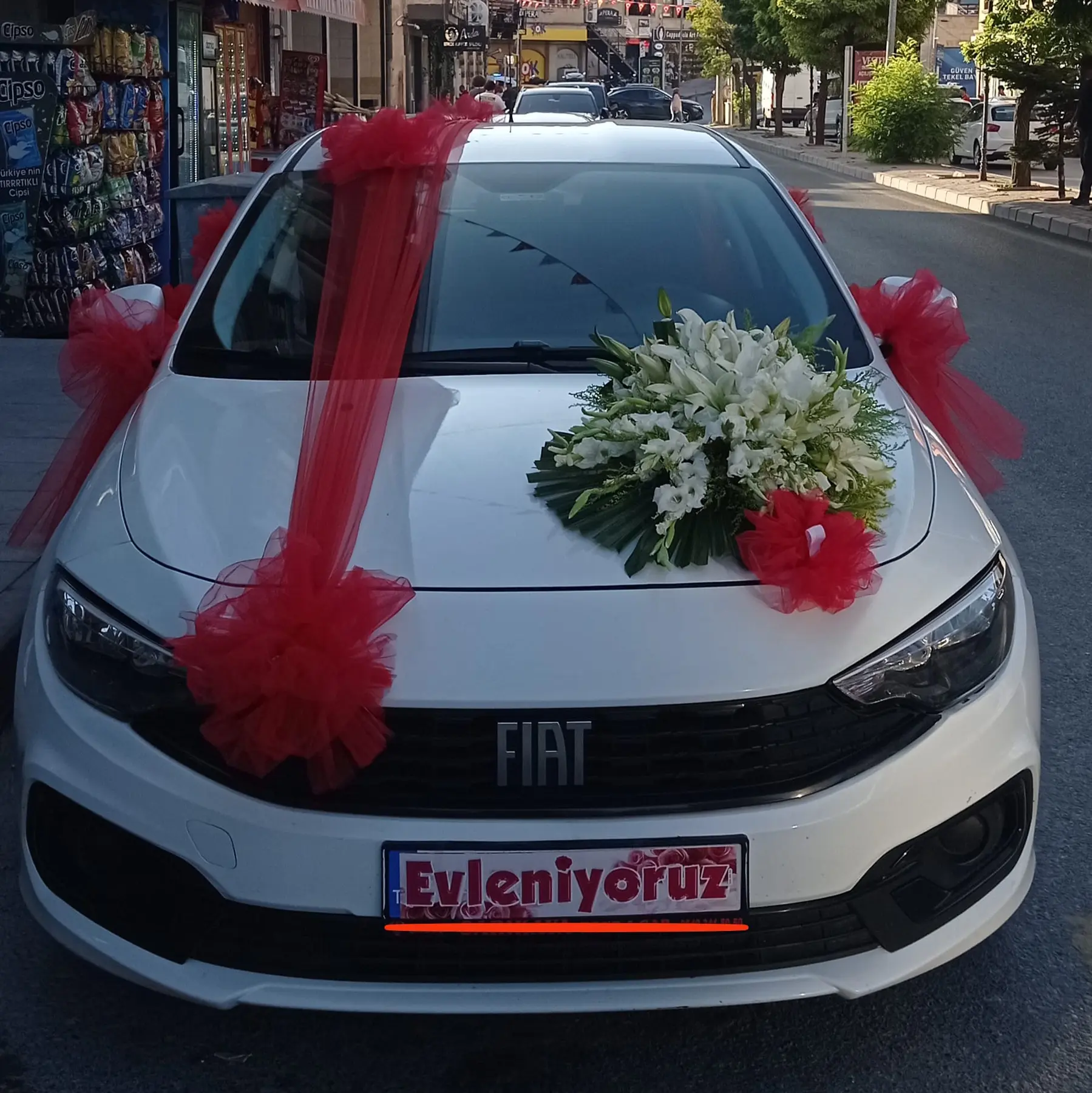 Decorated rental car business view